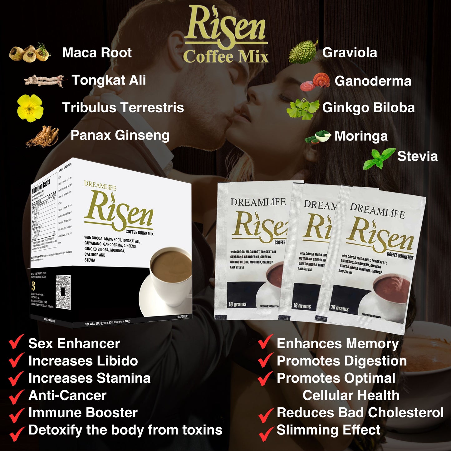 1 BOX RISEN COFFEE ( 10 sachets )