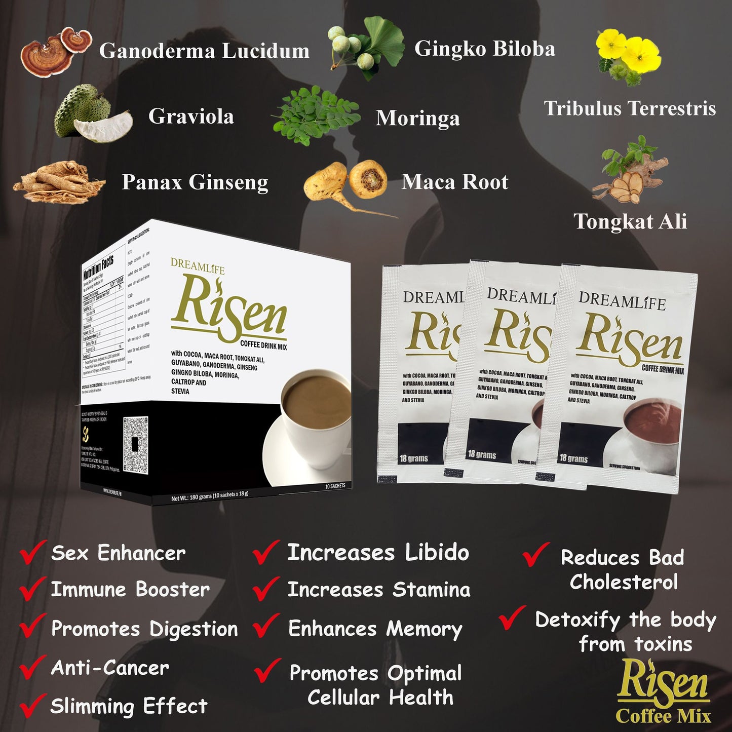 1 BOX RISEN COFFEE ( 10 sachets )